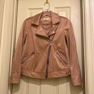 Pink faux suede motorcycle jacket